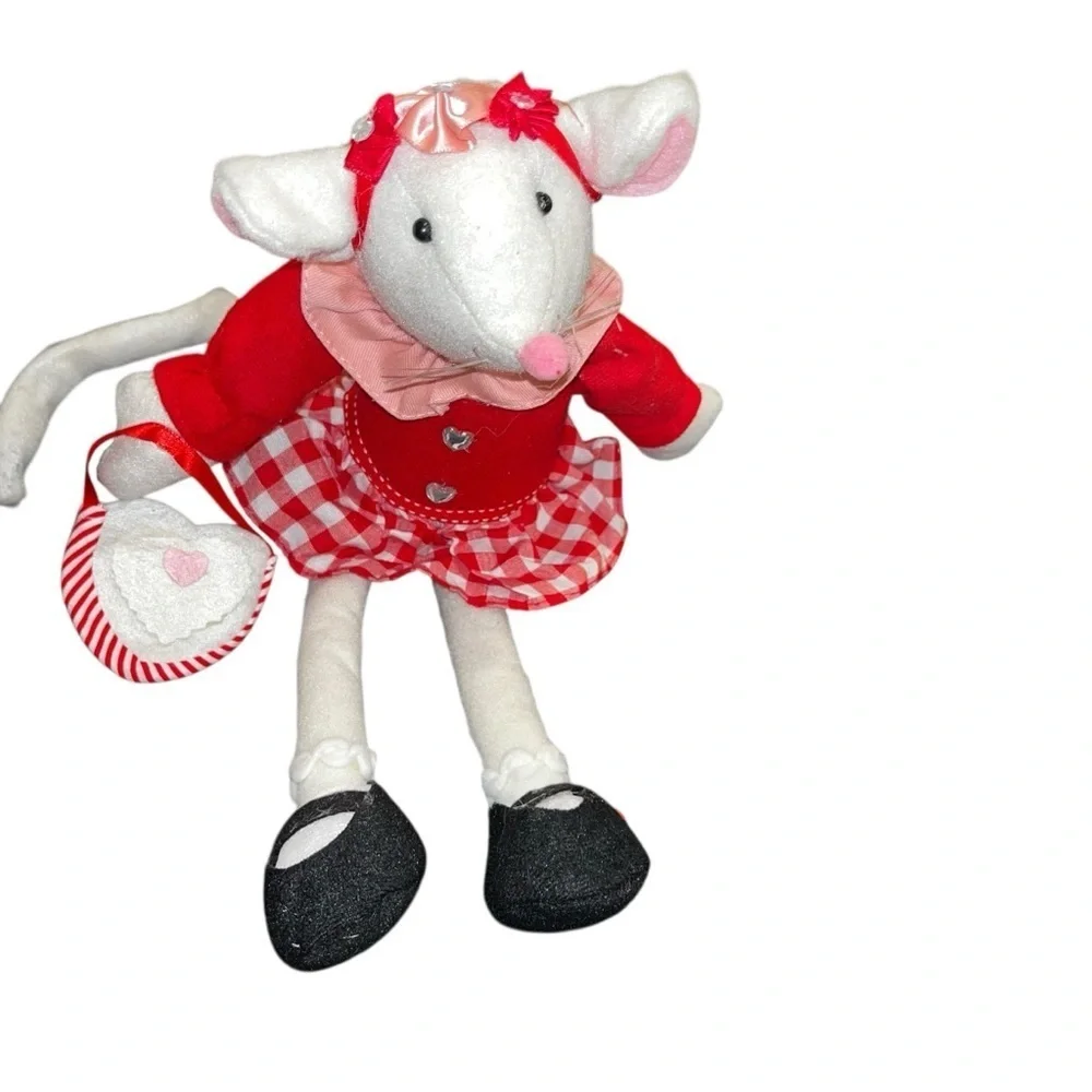 Love and Cupcake county farmhouse vintage white red plush mouse doll 13” heart